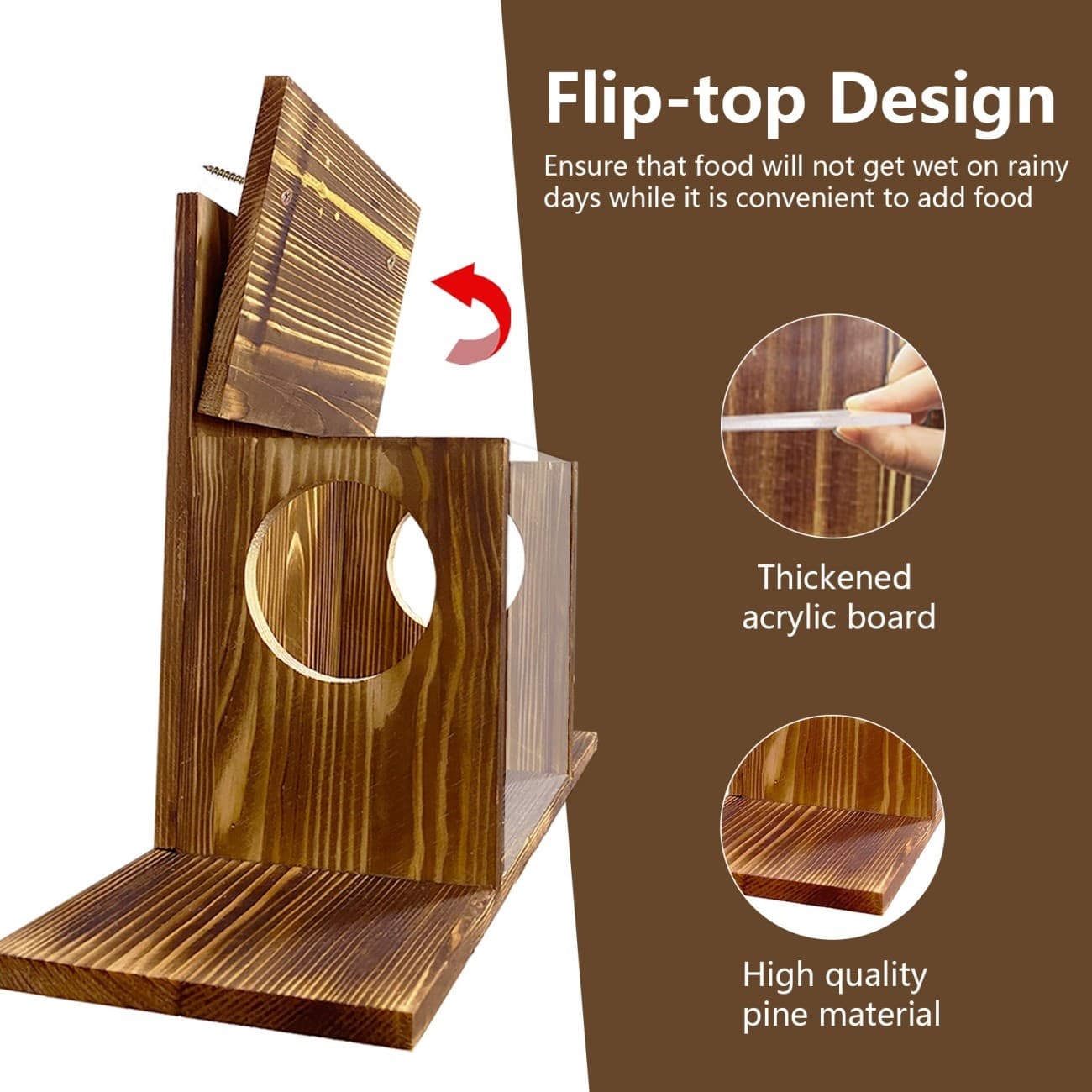 Durable Tree Wall Wooden Squirrel Feeder Pine Wood Feeding House w/ Food Storage 6