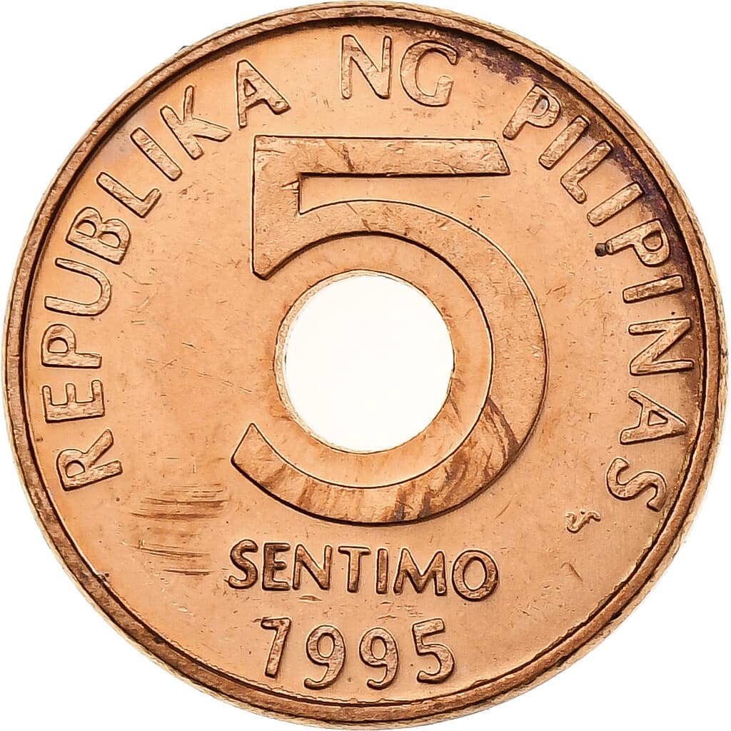 [#1308110] Philippines, 5 Sentimos, 1995, Quezon City, Copper Plated Steel, MS 2