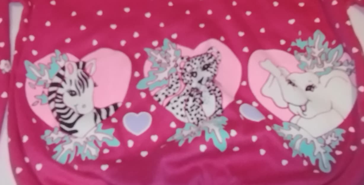 Vintage 80s Girls Pink Sweatshirt Fairy Kei Hearts Zebra Tiger Elephant Sz 6 5