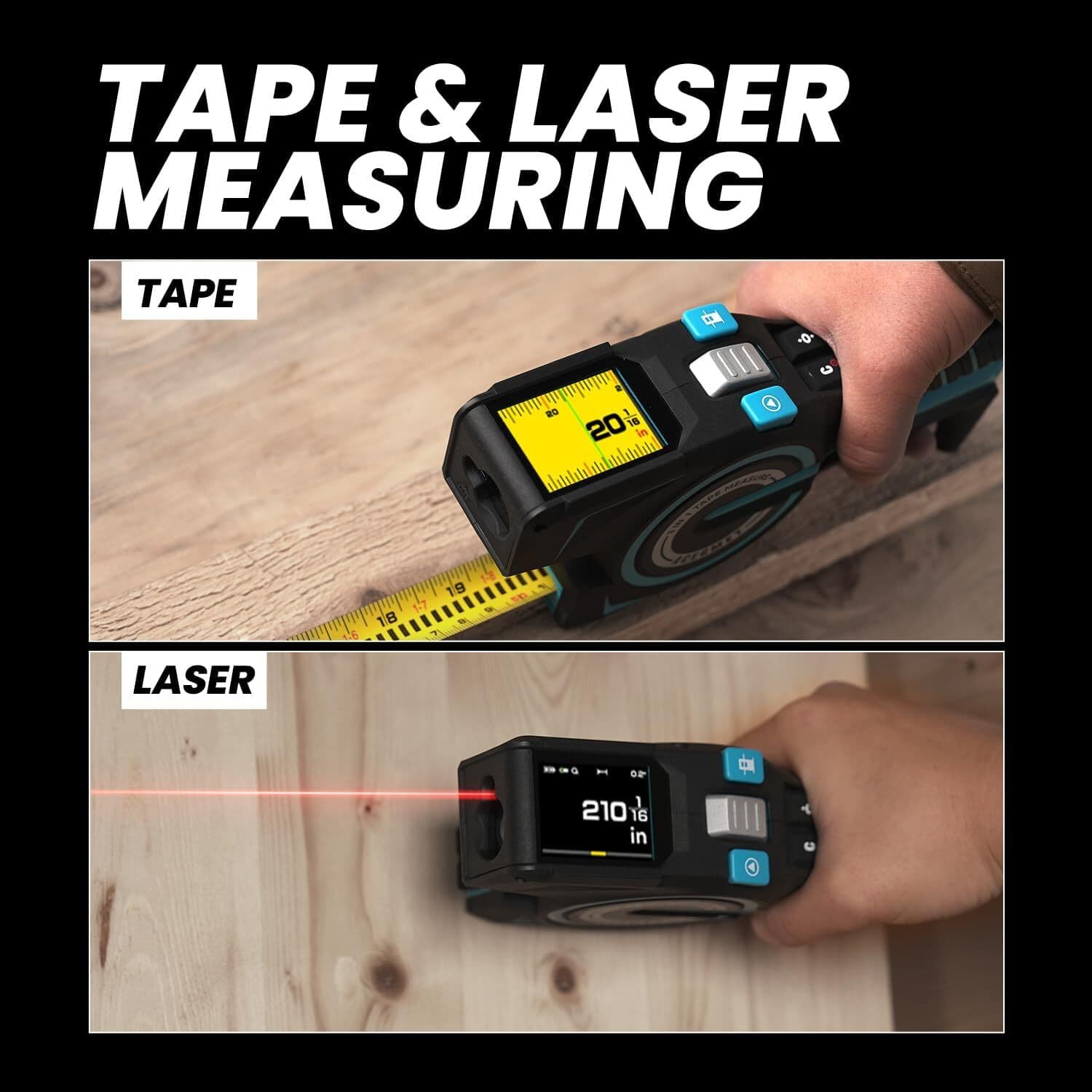 3-in-1 Digital Tape Measure, 330Ft Laser Measurement Tool with Rechargeable 6