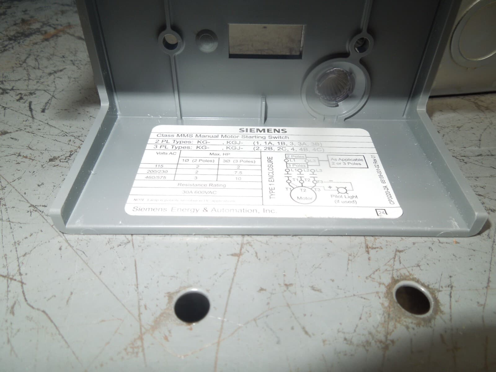 Siemens MMSKG1A Manual Motor Control Switch 2 Pole Toggle 3hp 1ph 10hp 3ph 575V 5
