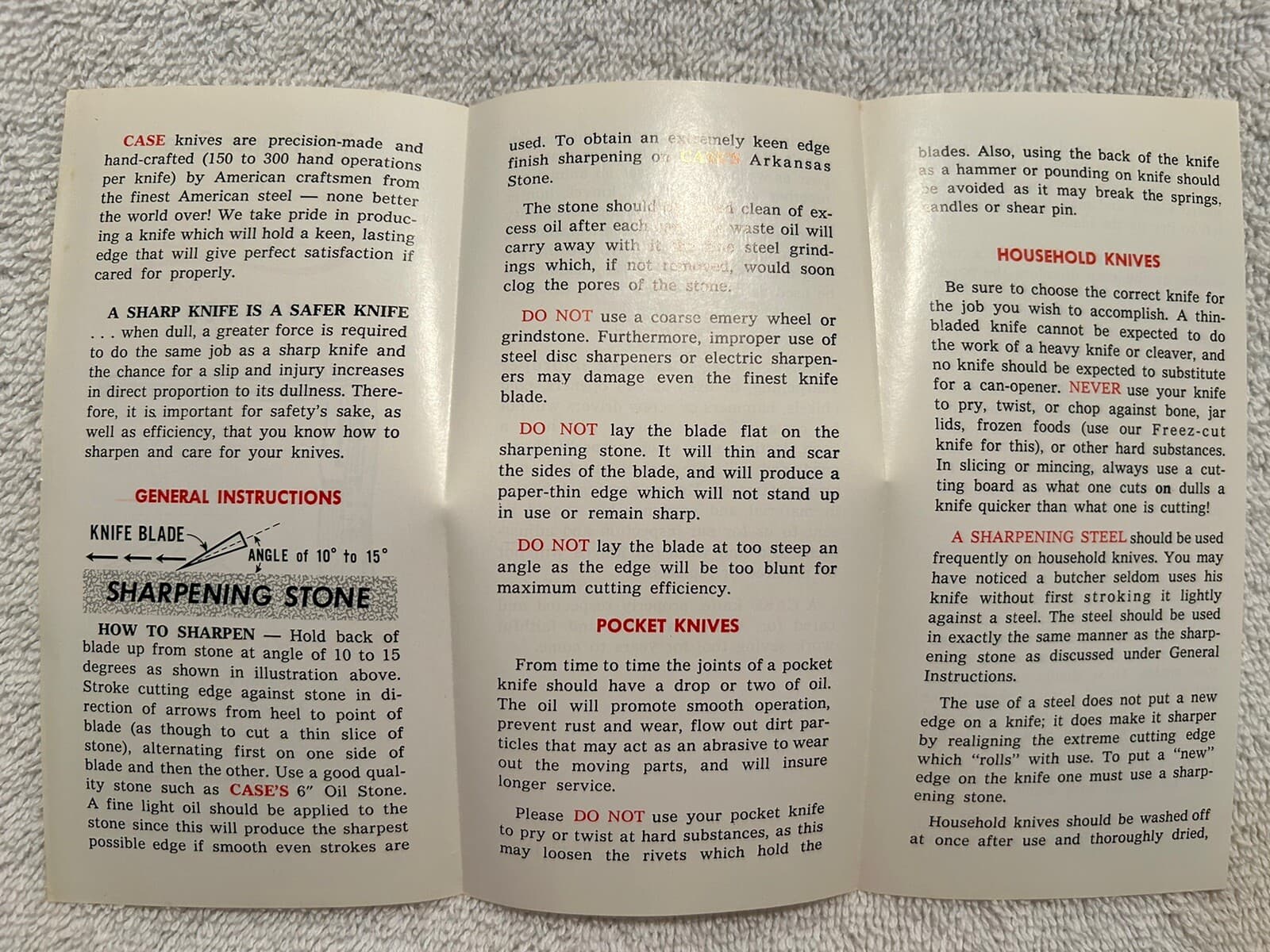 Vtg. Pamphlet Proper Care Of Case XX Knives Dated 1971 Pocket Hunting Household 2