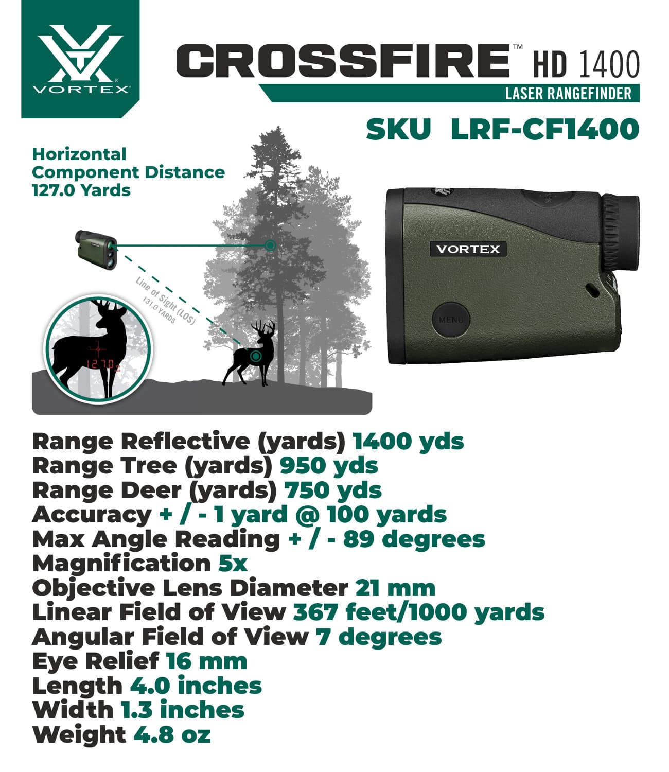 Vortex Optics Crossfire HD 1400 Laser Rangefinder w/ Free Camo Forest Hat Bundle 3