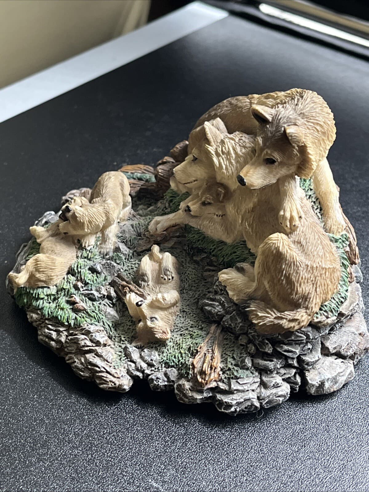 Rare - Original - Living Stone - Wolf Treasures Moments Wolf Cubs Pups Playing 4