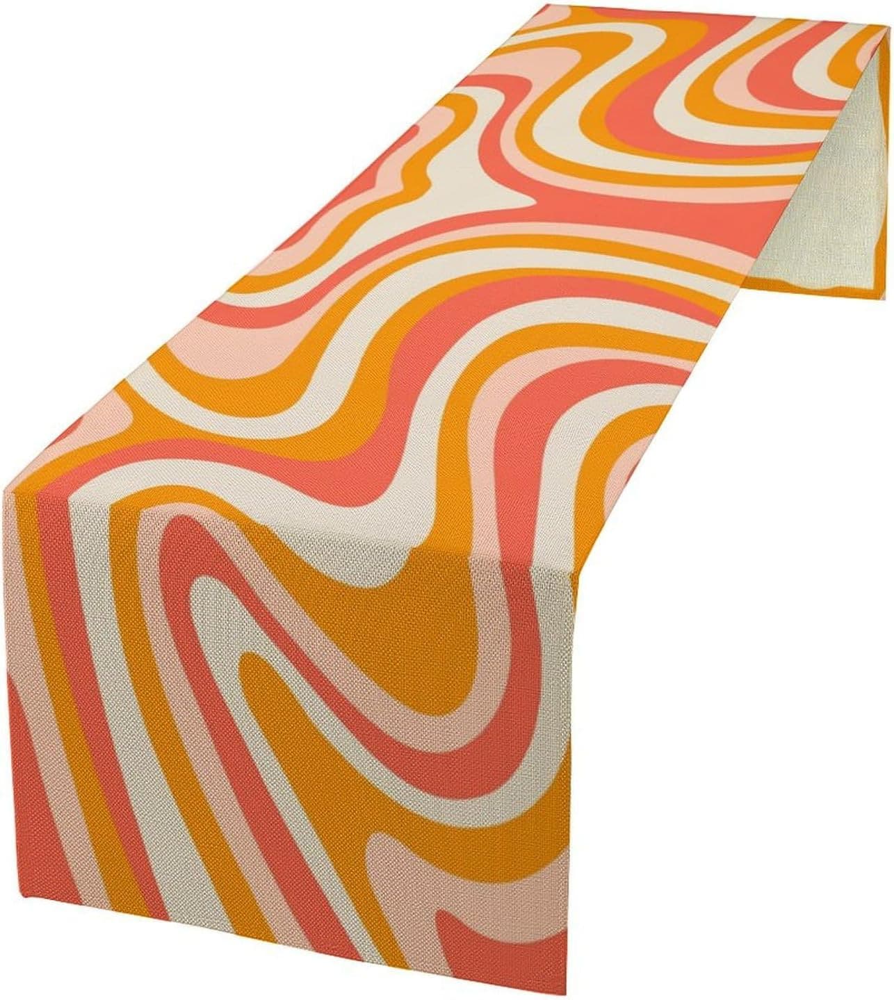 Retro 70s Groovy Table Runner Vintage Abstract Modern Art Boho Spiral Swirl Wave