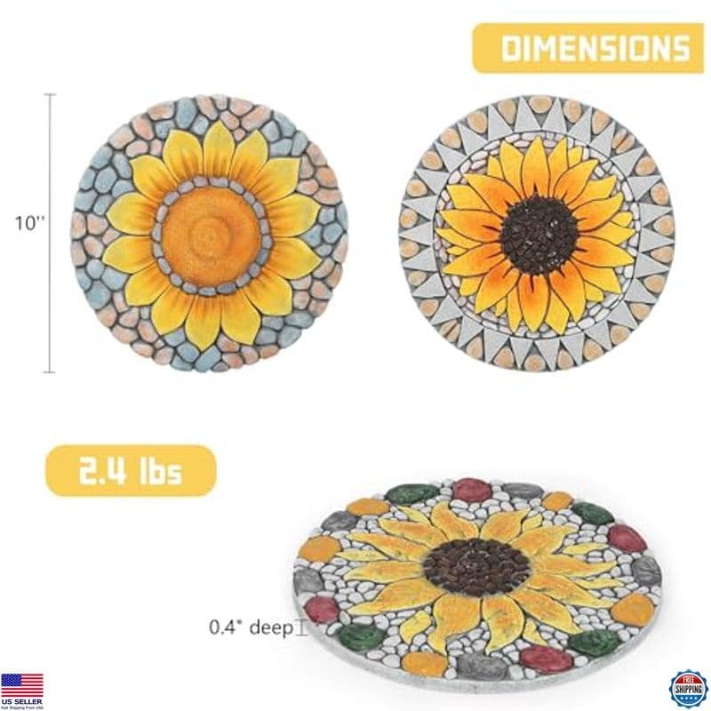 Set of 3 Sunflower Garden Stepping Stones - 10-Inch Decorative Pathway Stones 2