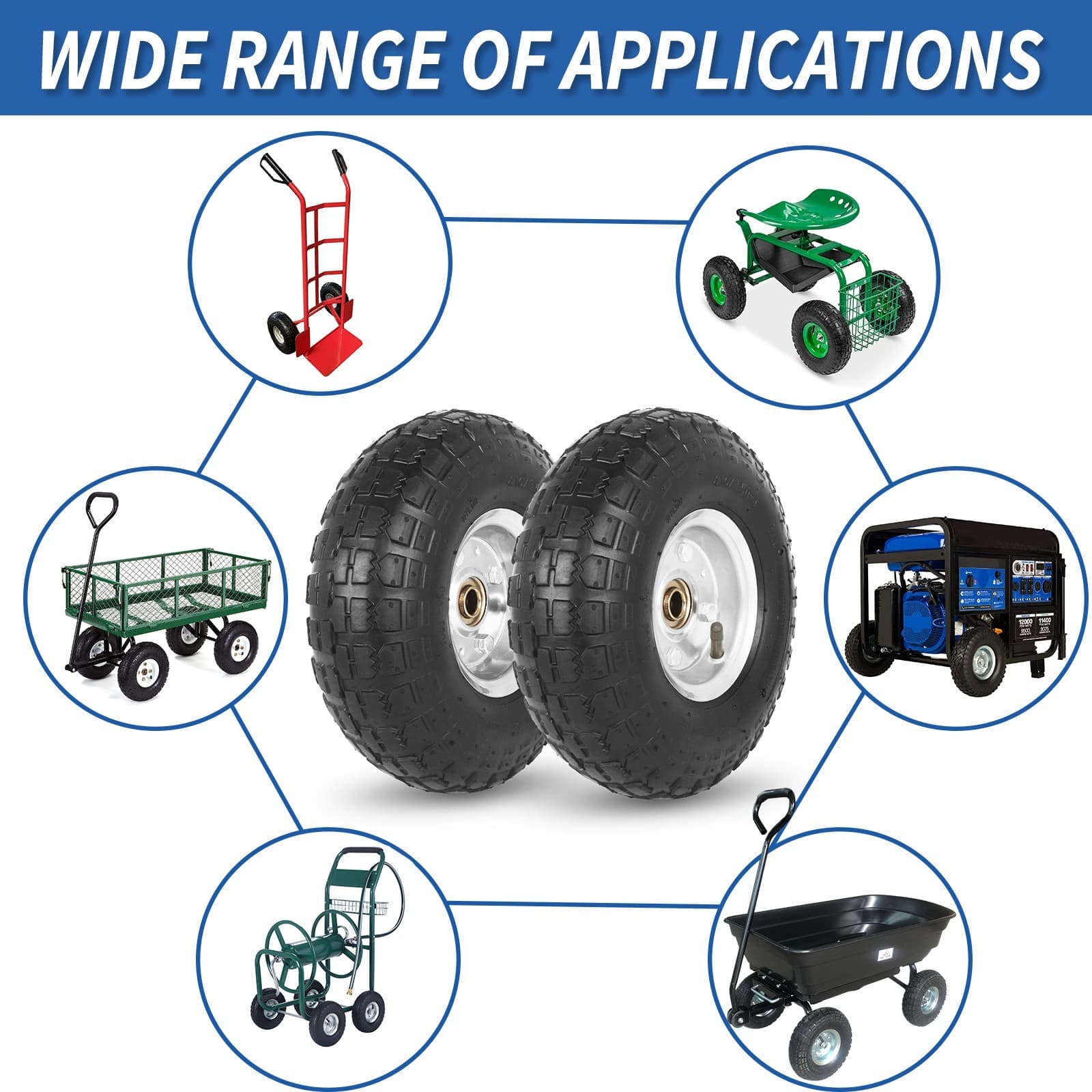 2-Pack 4.10/3.50-4" Tire & Wheel, 10" Pneumatic Tire for Hand Truck Trolley Cart 6