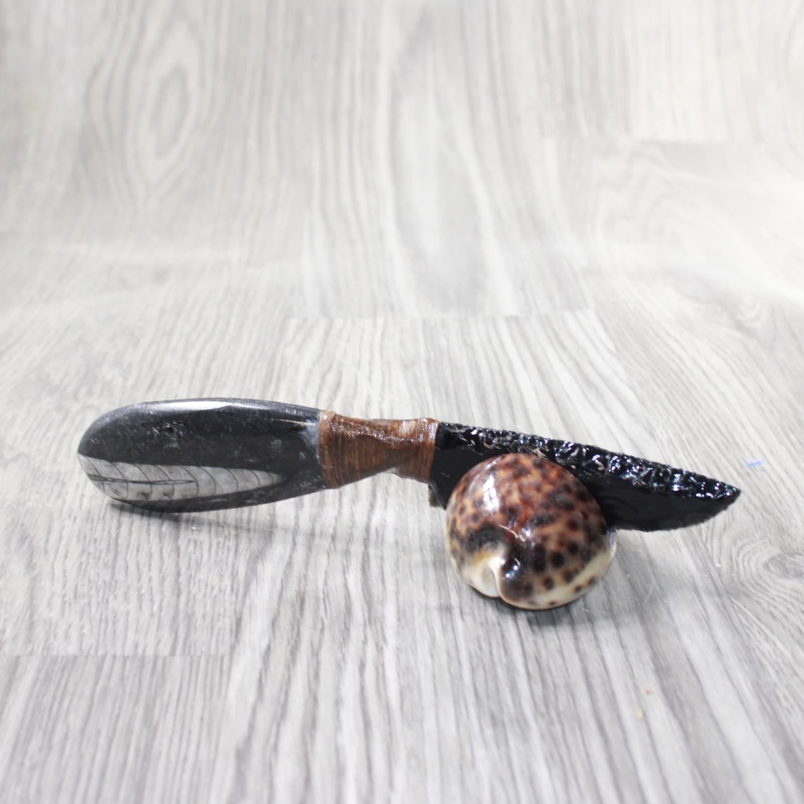 Orthoceras Fossil Handle Obsidian Blade Ornamental Knife #2257  Mountain Man Kni