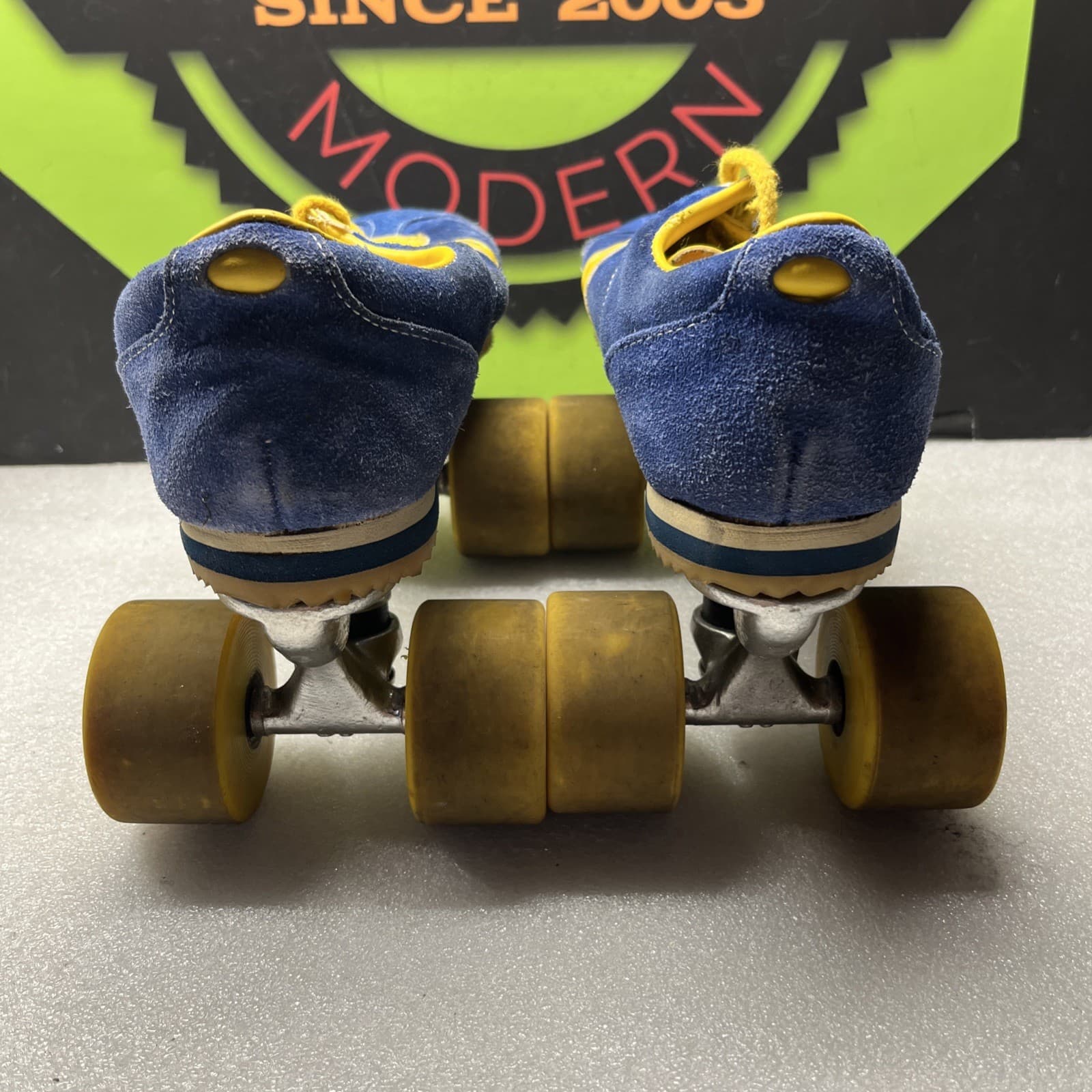 Vintage*Spot-Bilt Jogger*Roller Skates *Sure-Grip*Blue/Yellow Suede*SZ 6*Mexico 4