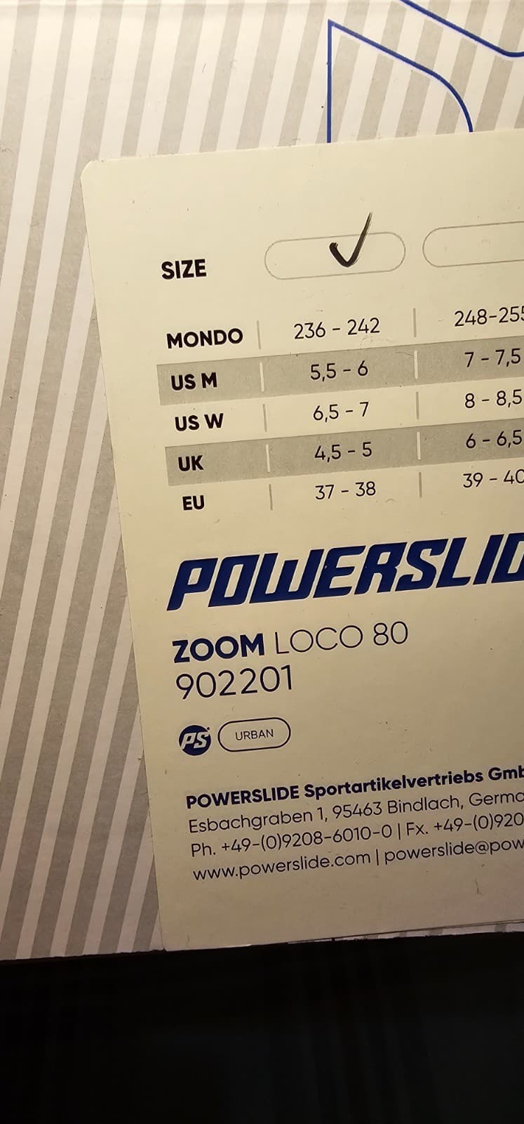Powerslide Zoom 80 Loco Inline Skates Black & White Sz US Men 5.5-6 Women 6.5-7 3