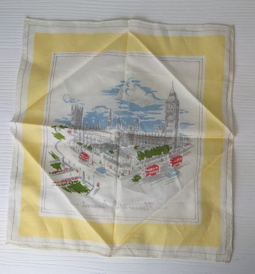 Vintage Handkerchief souvenir Houses of Parliament Britain London 6