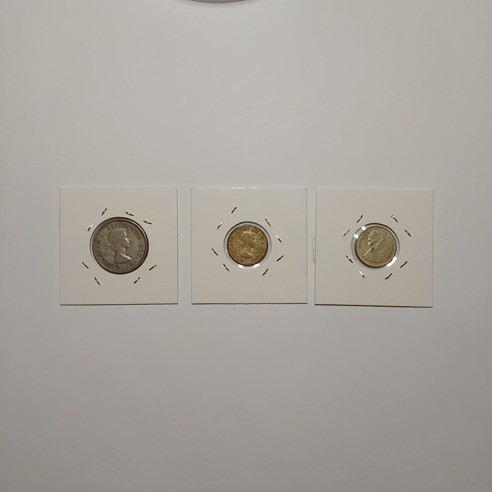 Lot of 3 Circulated Canadian Coins, 1960 Quarter, and 2 Dimes, 1963 and 1968. 2