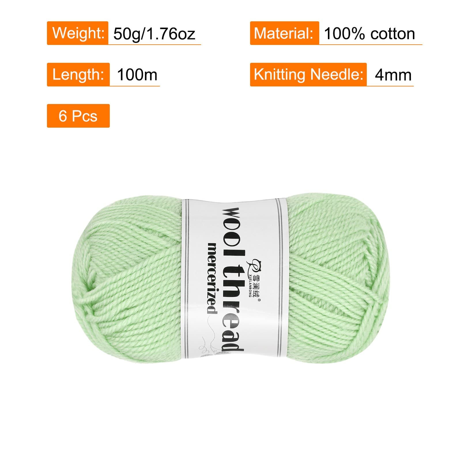 100% Wool Yarn,6 Skeins of 300g/10.58oz(Per Skein 50g/109yards)/Slight Green 2