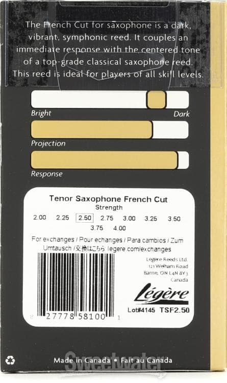 Legere French Cut Tenor Saxophone Reed - 2.50 3