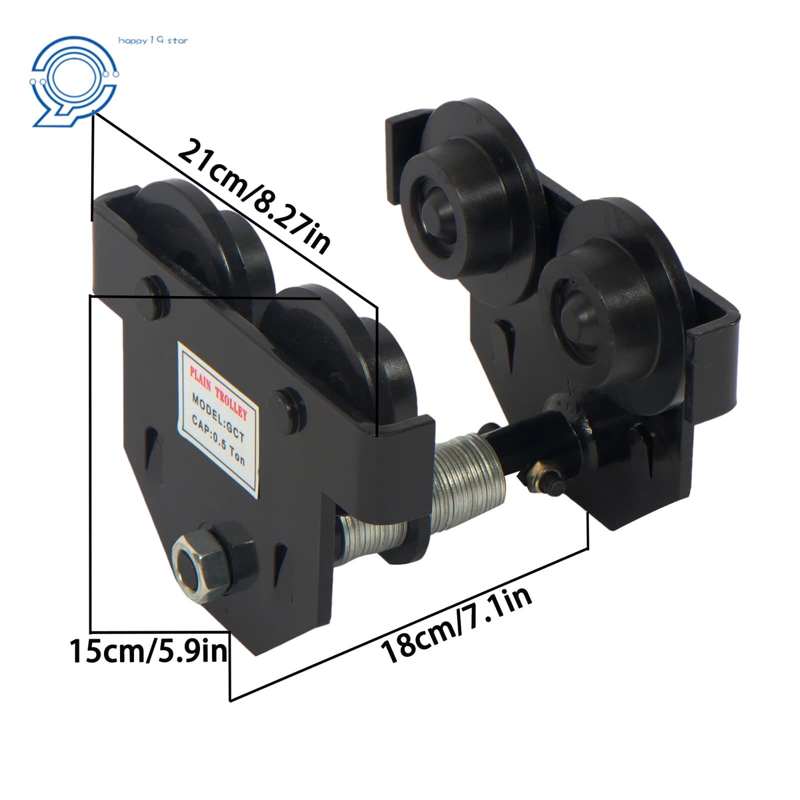 1100 lbs/0.5 Ton Double Wheel I-Beam Trolley Alloy Steel 55-135mm Adjustable 2