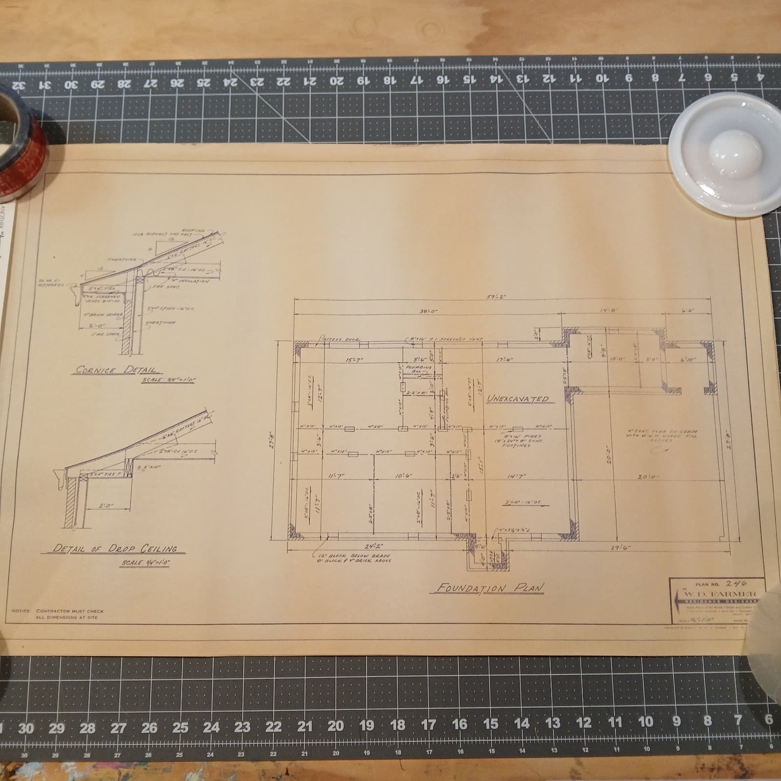 MCM 1966 House Blueprint Plans W.D. Farmer Homes Plan #246 1220 sf 60s Ranch Vtg 6