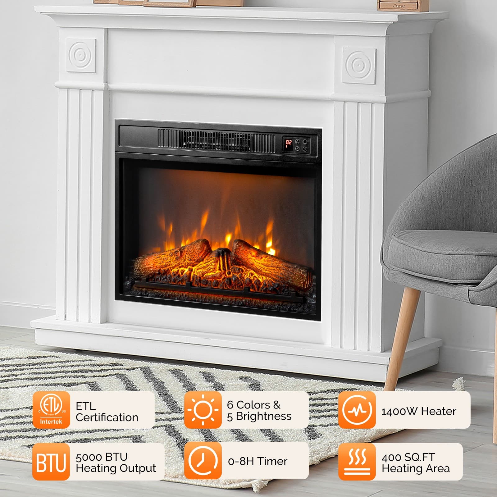 23" Embedded Electric Fireplace Insert Heater 6 Colors Realistic Flame Remote 4