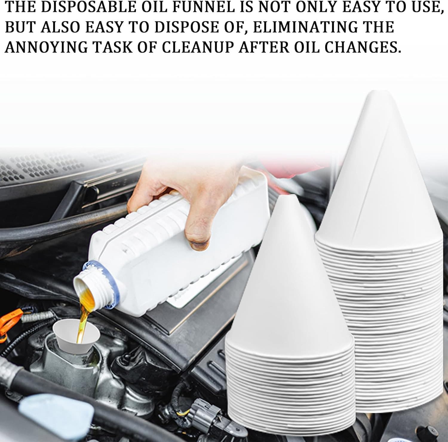 50PCS Paper Funnels for Motor Oil, 6Oz Disposable Engine Oil Funnel for Gas Chan 5