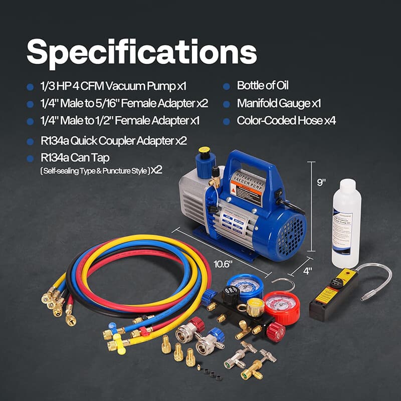 Upgraded 4CFM Vacuum Pump HVAC Refrigeration AC Manifold Gauge Set Leak Detector 2