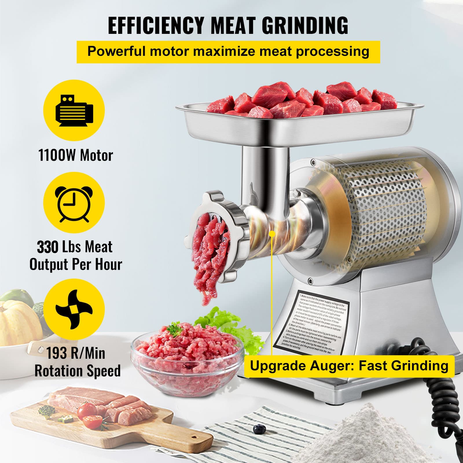 1.5HP Commercial Electric 550lbs/h Meat Grinder Heavy Duty Sausage Stuffer 3