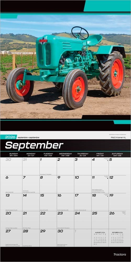 Tractors | 2026 12x24" (Hanging) Monthly Square Wall Calendar | Plastic-Free 4