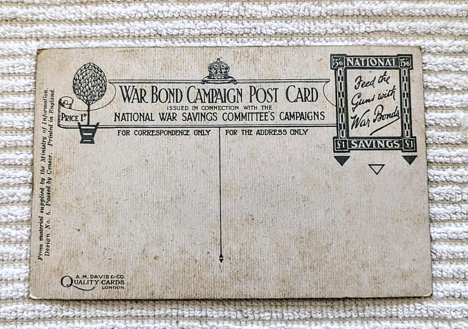 WW 1  “Airship on Convoy Duty” War Bond Campaign Postcard Zeppelin Blimp. 2