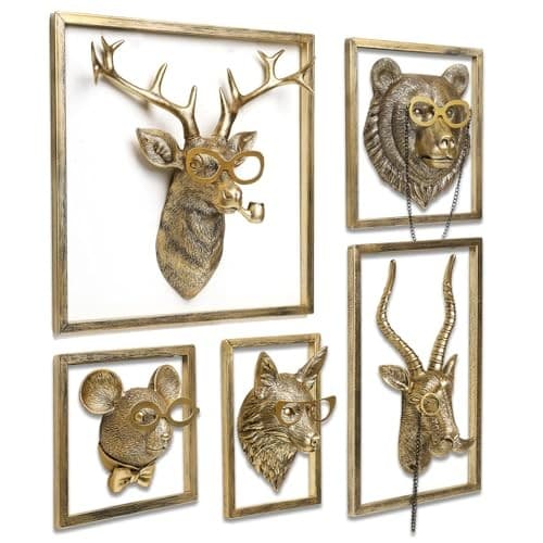  Animal Heads Wall Decor (5pcs, Includes Metal Frame) Resin Animals 5PCS 2