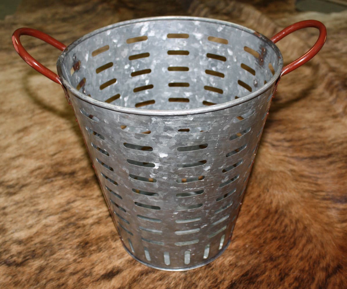 Galvanized Rustic Antique Style Metal OLIVE BUCKET Home Decor Harvest Basket 13" 6