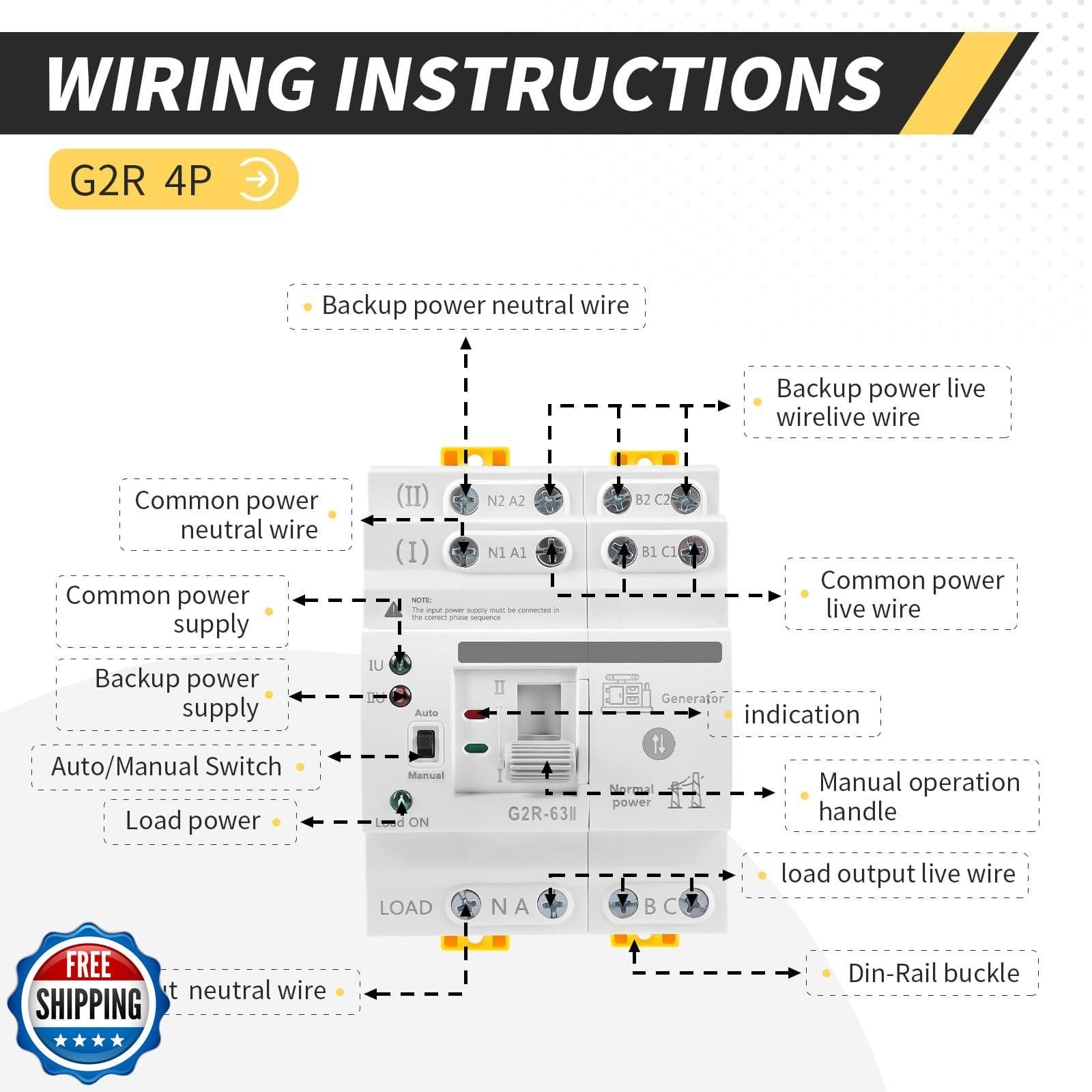 Mini ATS Automatic/Manual Transfer Switch 4P 63A AC220V, Home Generator Manua 3