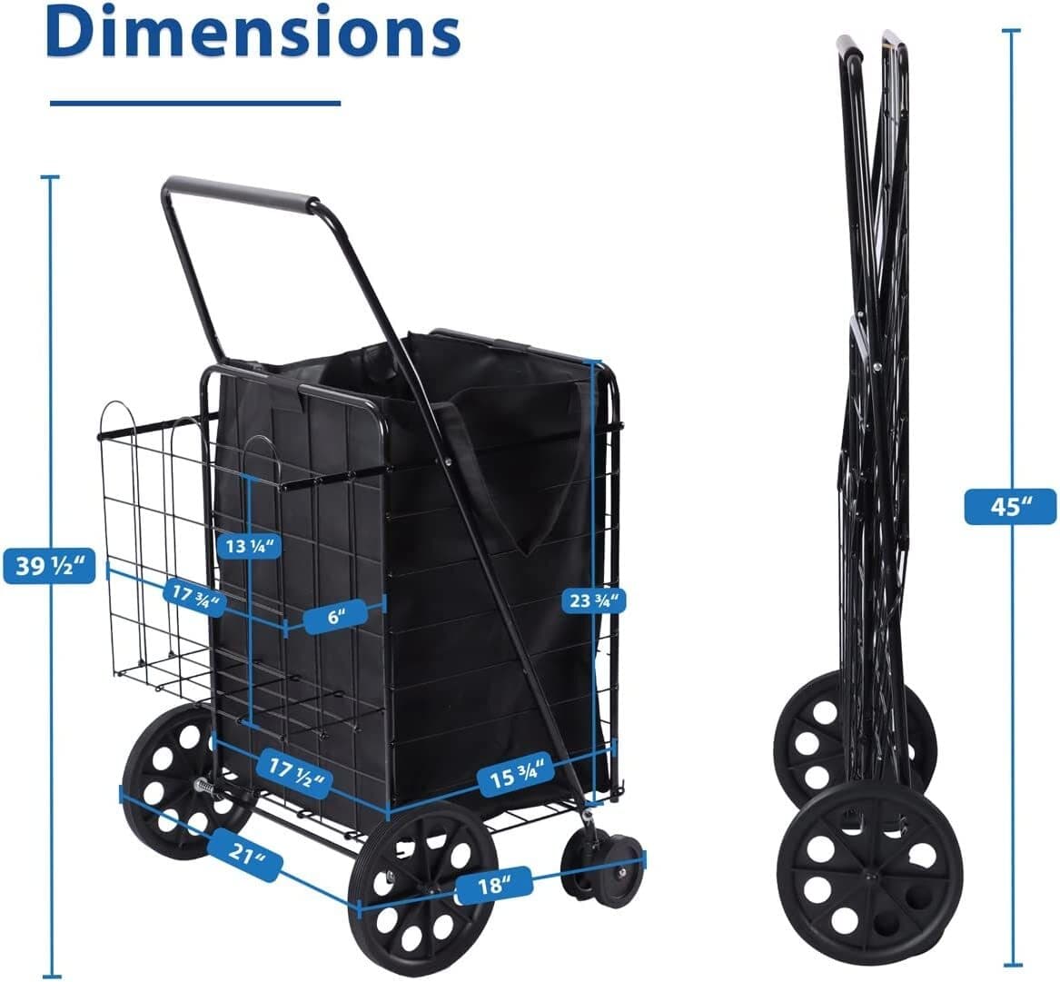 ( USED ) Folding Grocery Basket Cart Shopping Wheel Large Metal Utility Laundry 3