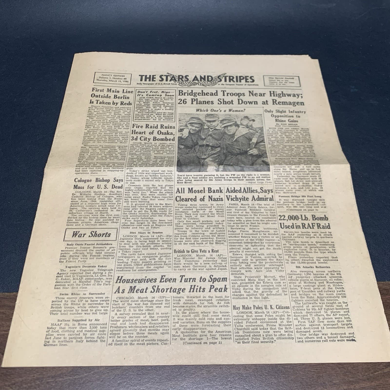 Vintage WW2 Stars & Stripes Newspaper March 1945 “26 Planes Shot Down”. F9 3