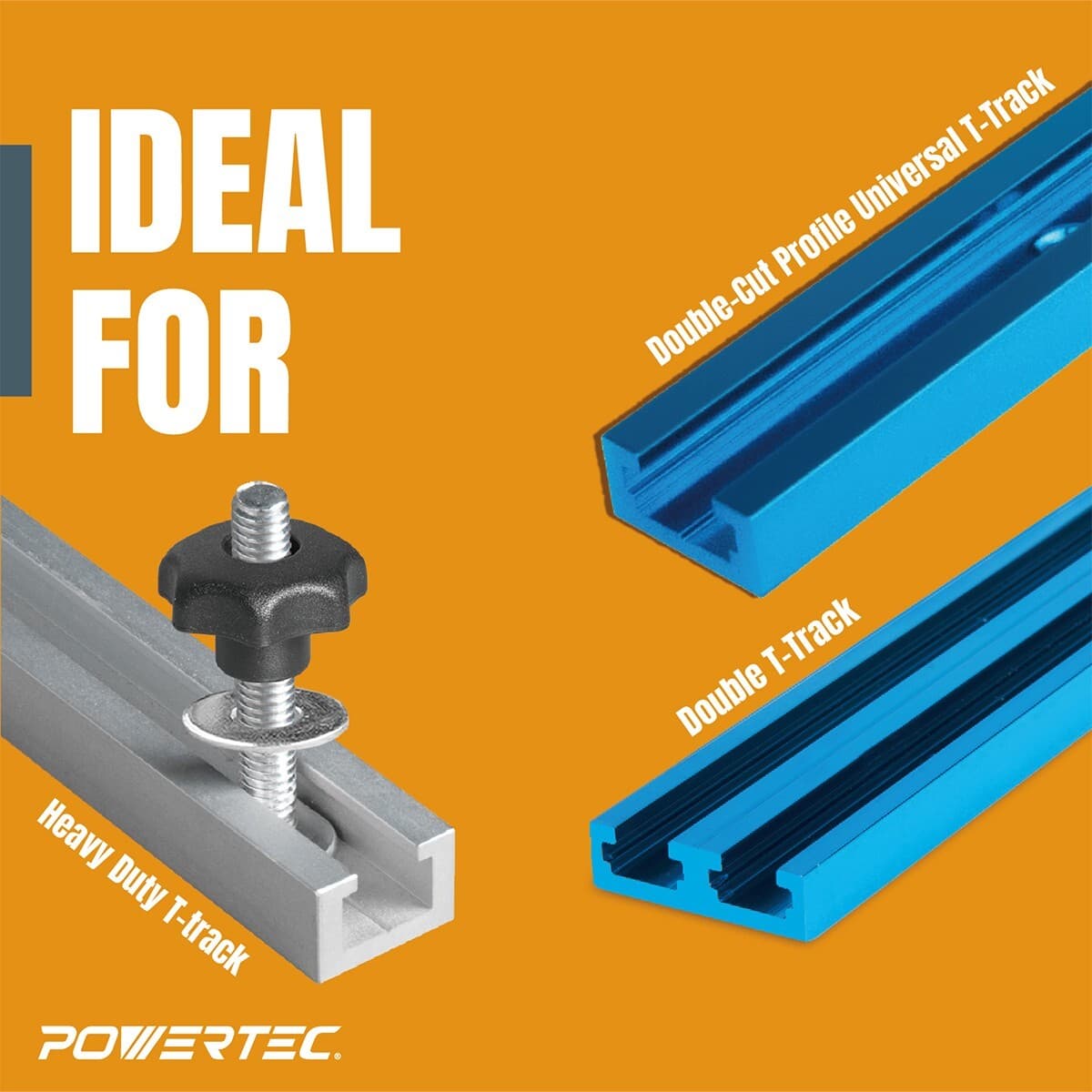 POWERTEC 71889 2 Pcs Double-Cut Profile Universal T-Track (36") and 10-PK Knobs 5