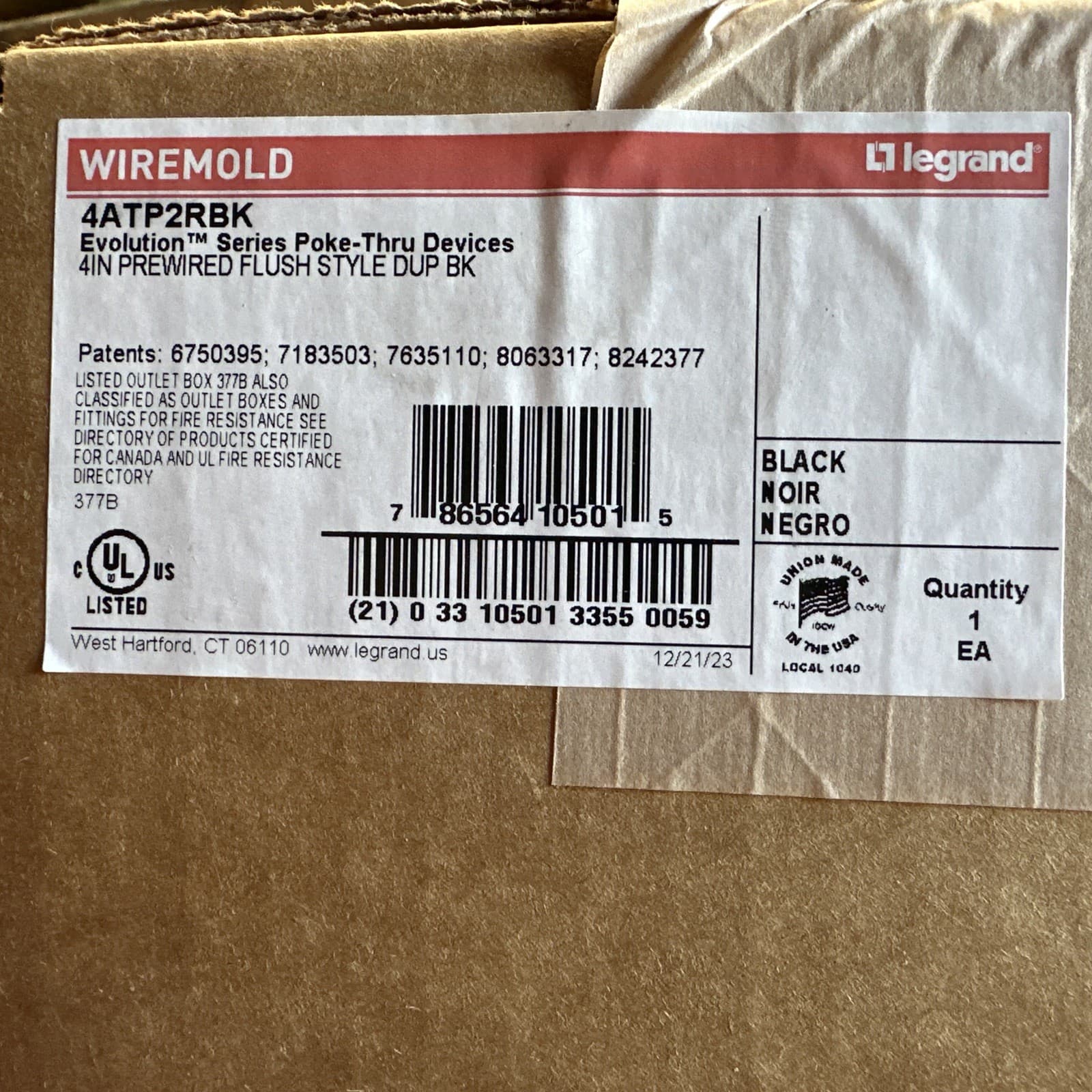 🔴Wiremold 4ATP2RBK 4" Evolution Series Poke-Thru Prewired Flush Duplex Black‼️ 2
