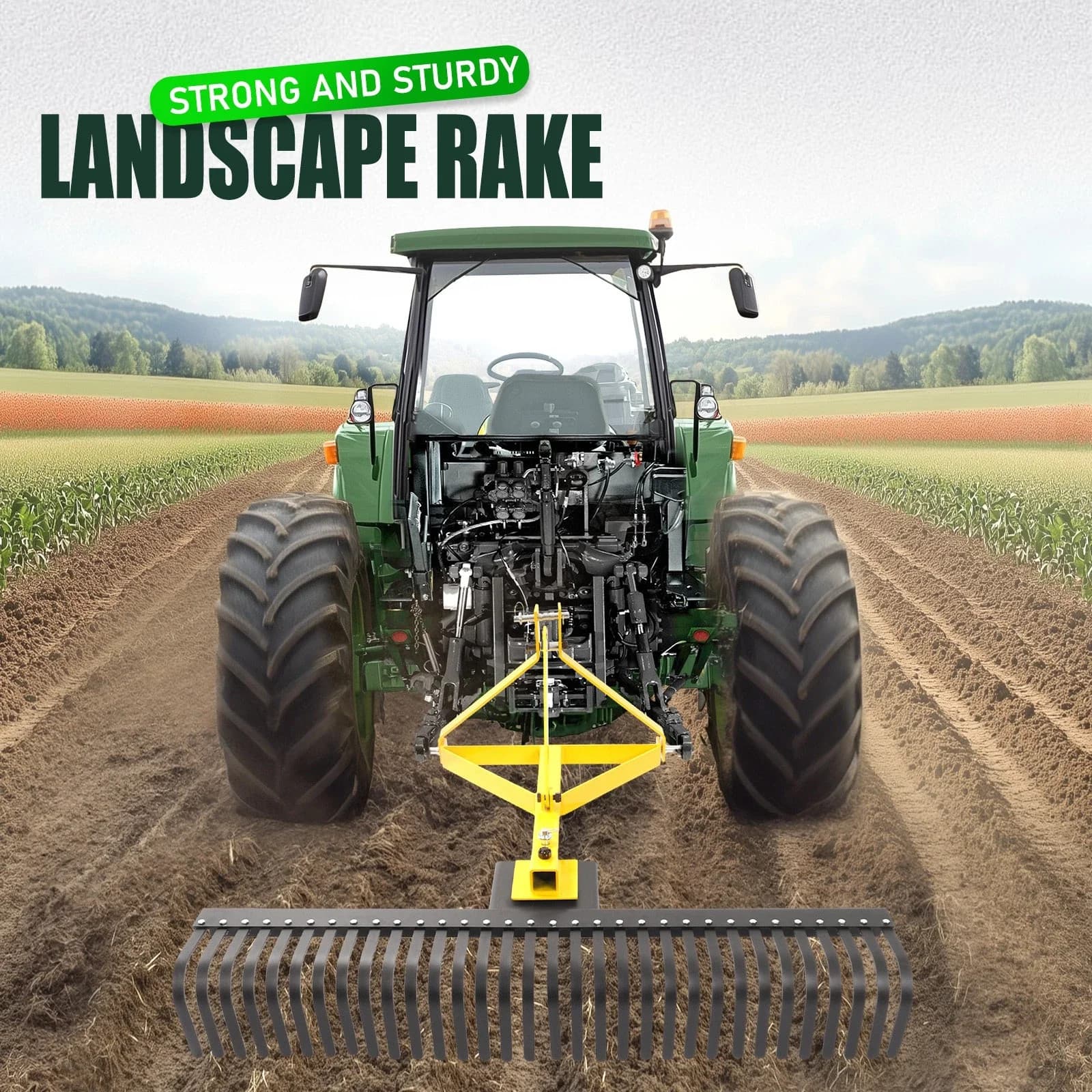 3-Point 60" 5 FT Landscape Rake For Cat 1 Tractors Attachment Soil Gravel Lawn 5