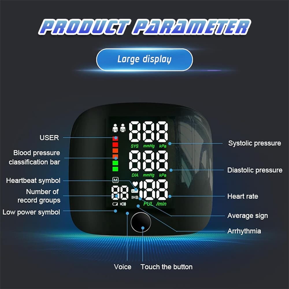 Wrist Blood Pressure Monitor Automatic Digital BP Cuff LED Heart Rate Machine US 6