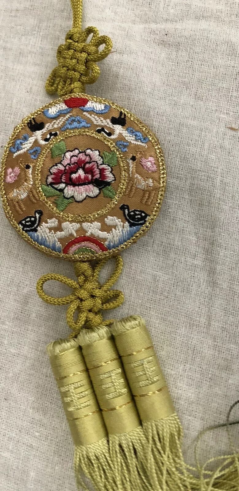 Oriental Asian Lot Of 4 Bookmarks W Panda Bears & Lucky Knot Wall Hanging VTG 5