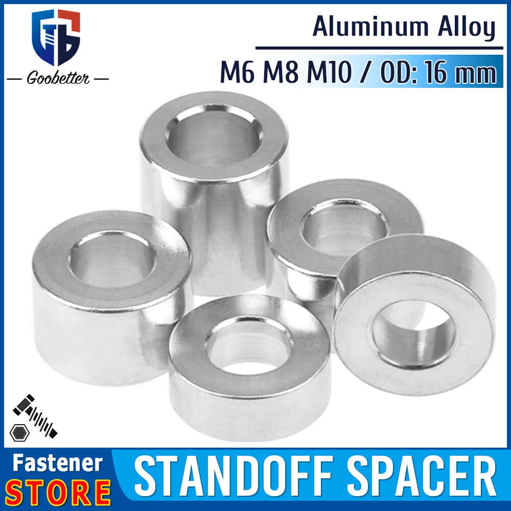 M6 M8 M10 Aluminium Stand Off Collar Bush OD 16mm Round Spacer Bushing Bonnet