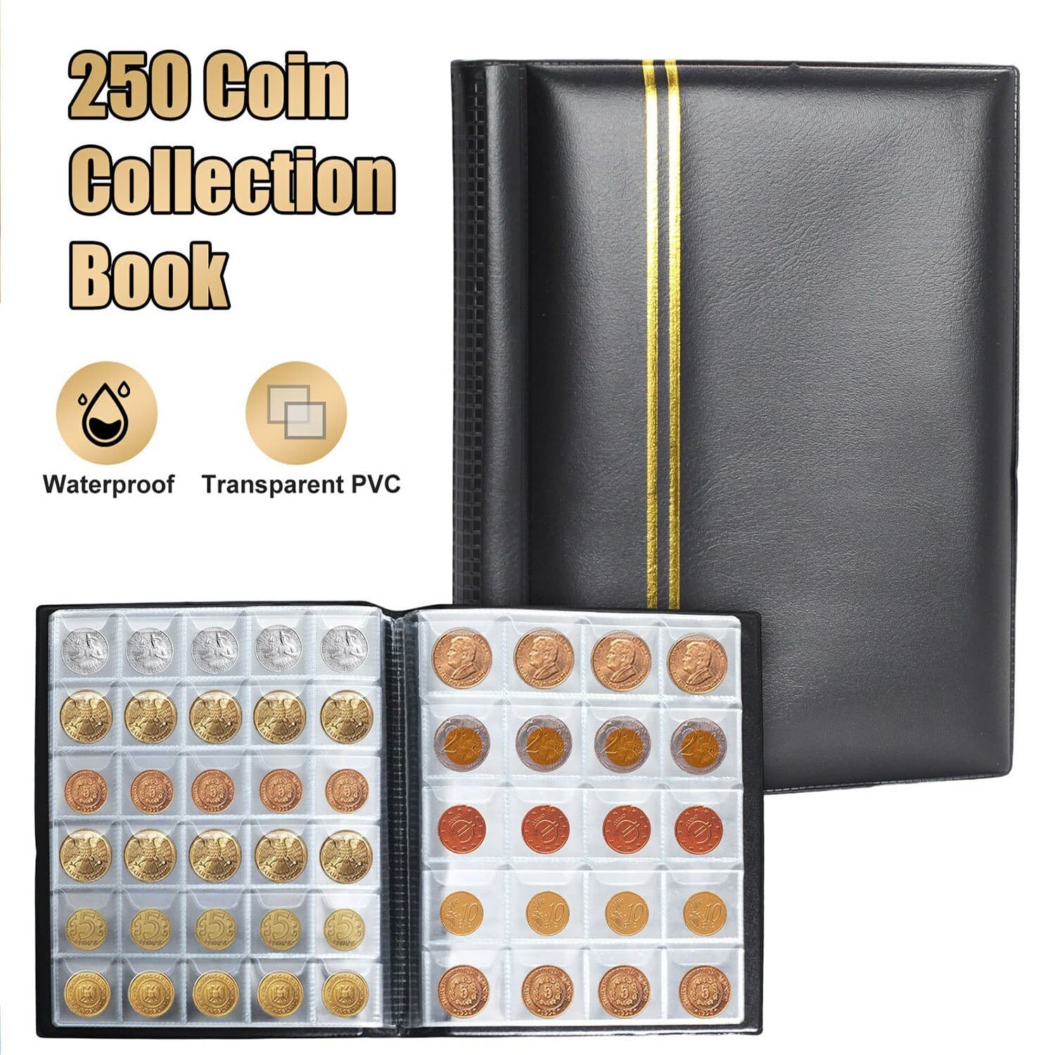250~Cells~Coins~Storage~Book~High~capacity~Collection~Album~Folder~Money~Holder~ 4