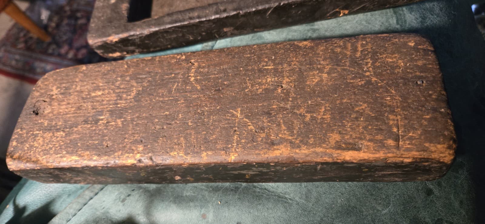 Primitive Antique Sharpening Stone W/ Wood Case 13" x 3” 4