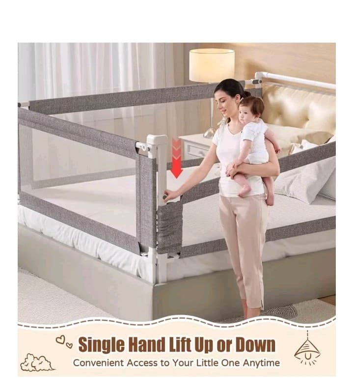 PurePapoose 3-Piece King Size Bed Rail for Toddlers - Height Adj. Rail Guard 3