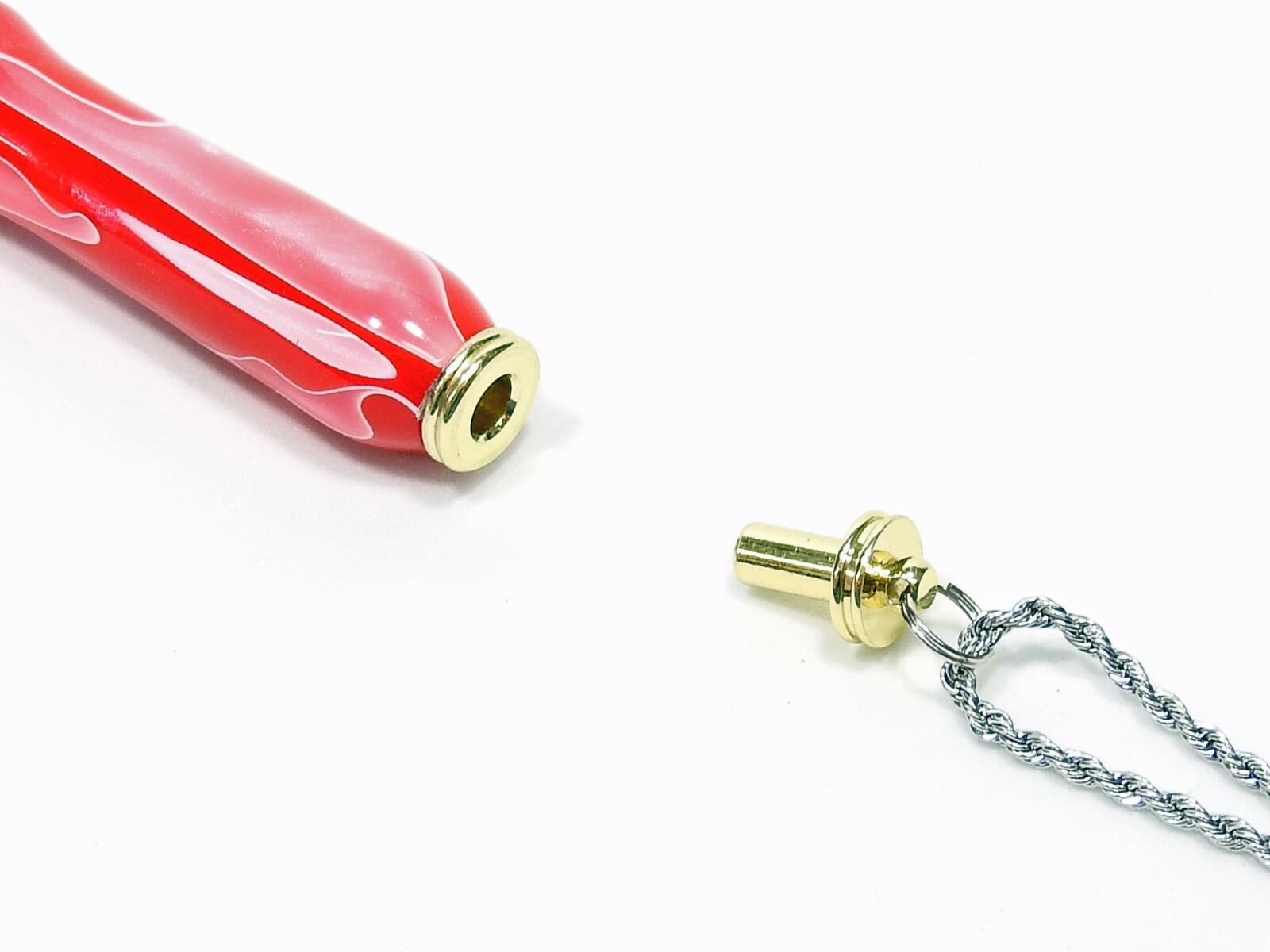 Handmade Seam Ripper Necklace w/ Stiletto, Rose Pink White Garnet Swirl Acrylic 5