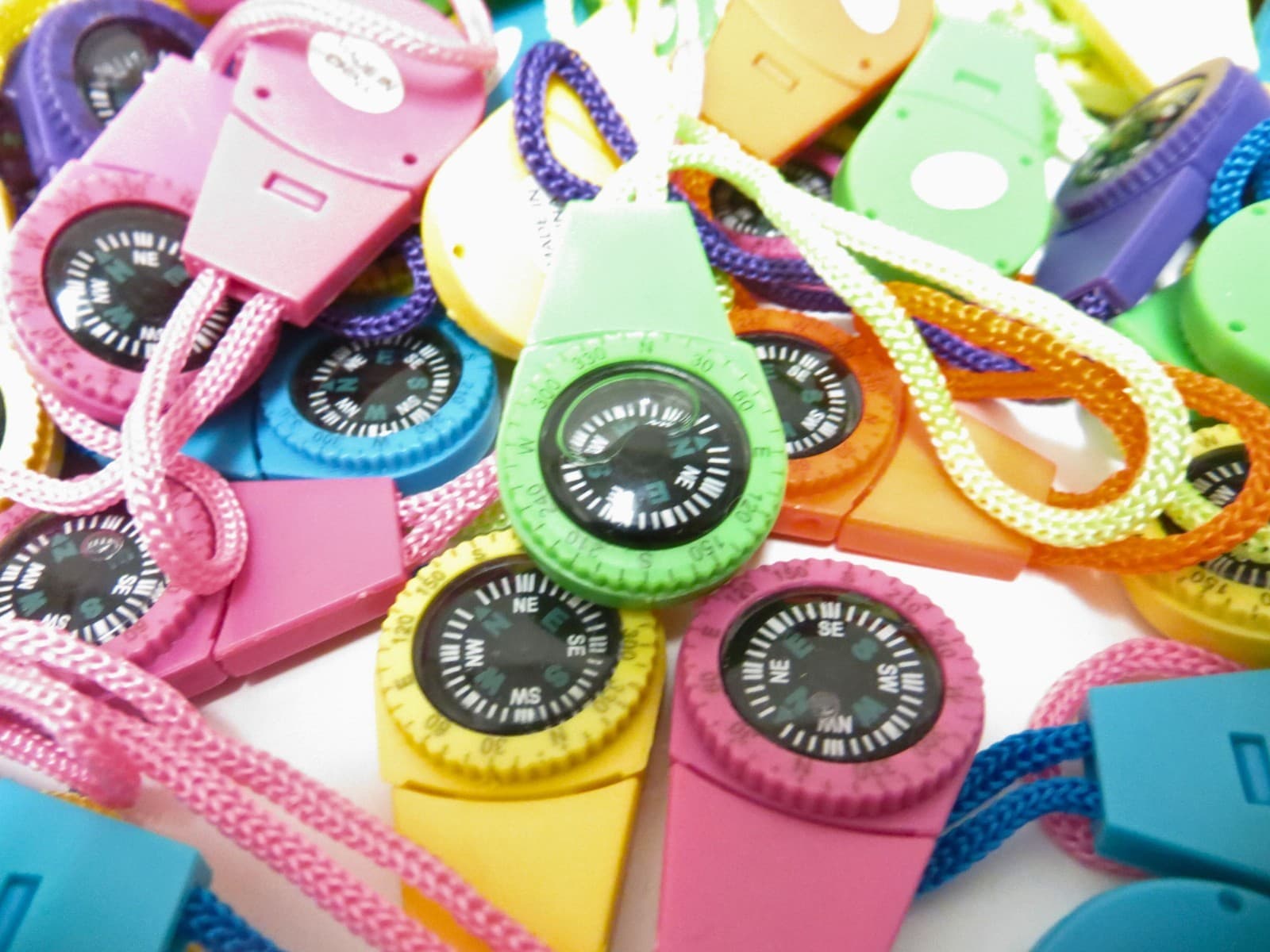 BULK Over 200 Neon Compass On Cord Novelty Toy (Compass not functional) 2