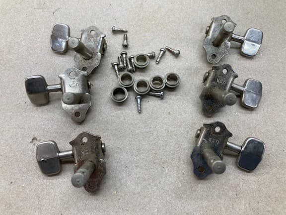 Vintage Grover Sta tite  guitar  tuners  nickle whole set bushings and screws 3