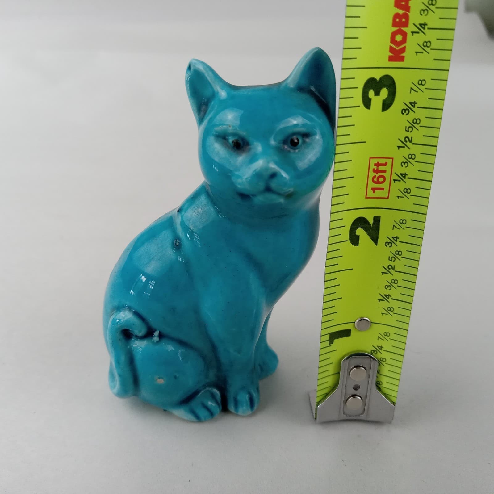 Vintage Antique Chinese Export Turquoise Glazed Glaze Porcelain Sitting Cat 2