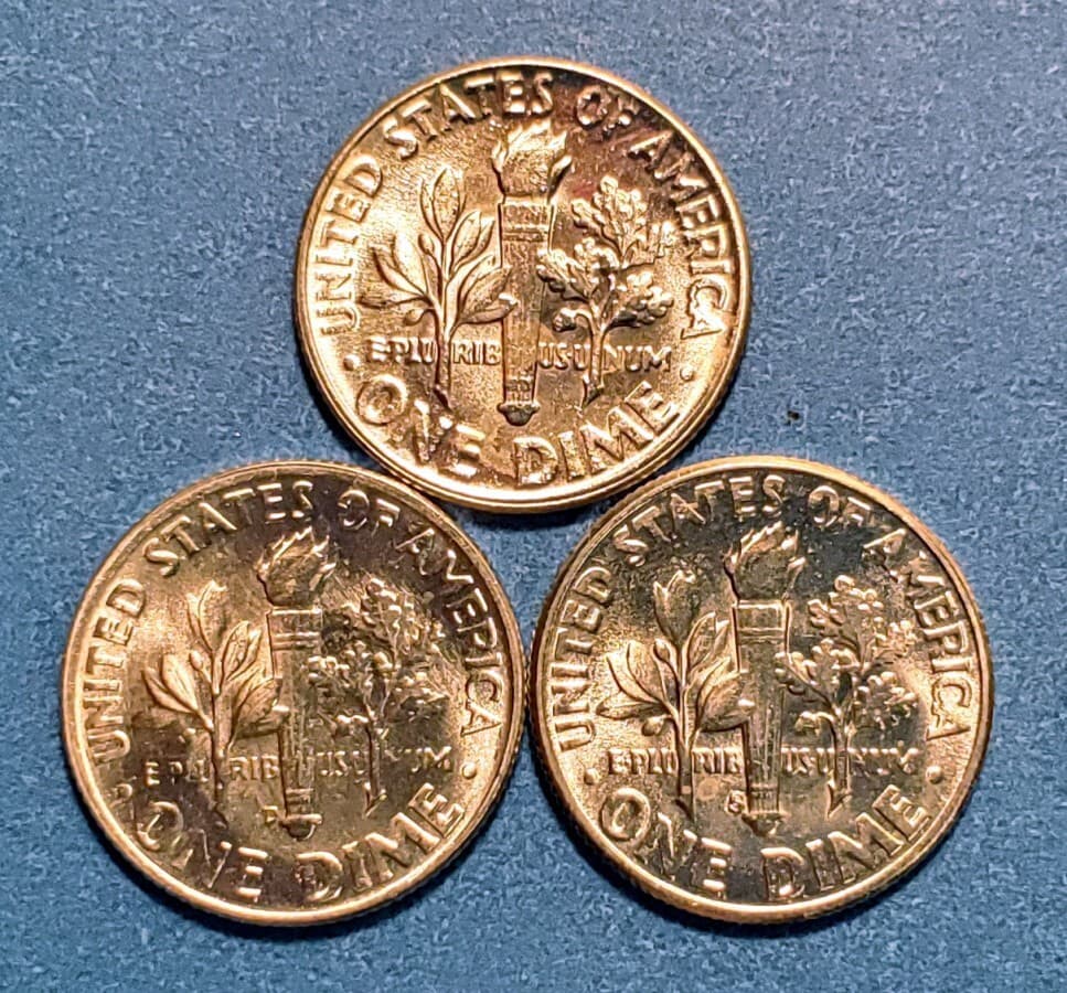 1954 PDS (3 coins) Roosevelt Dimes from original BU rolls - 44 Sold 2