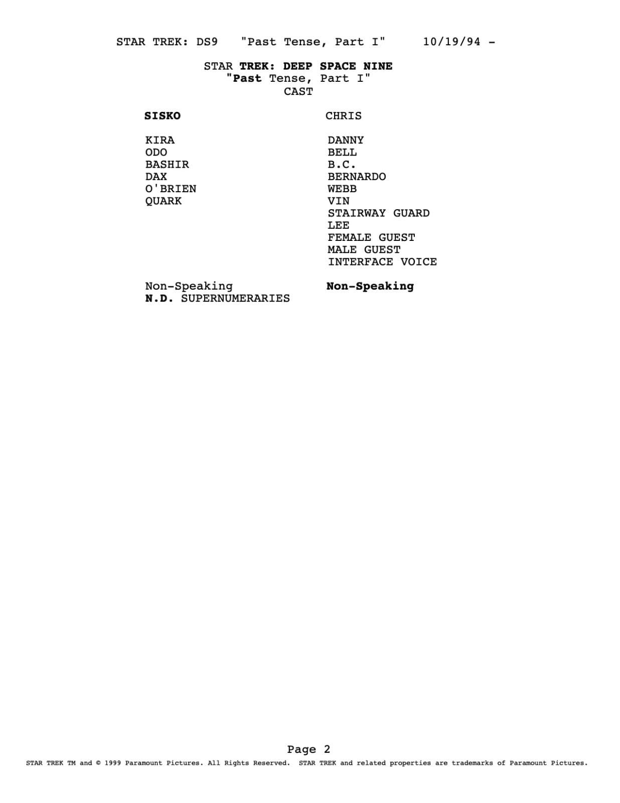 Fave Star Trek Deep Space 9 "Past Tense, Parts I & II" Two-Parter Scripts (1994) 5