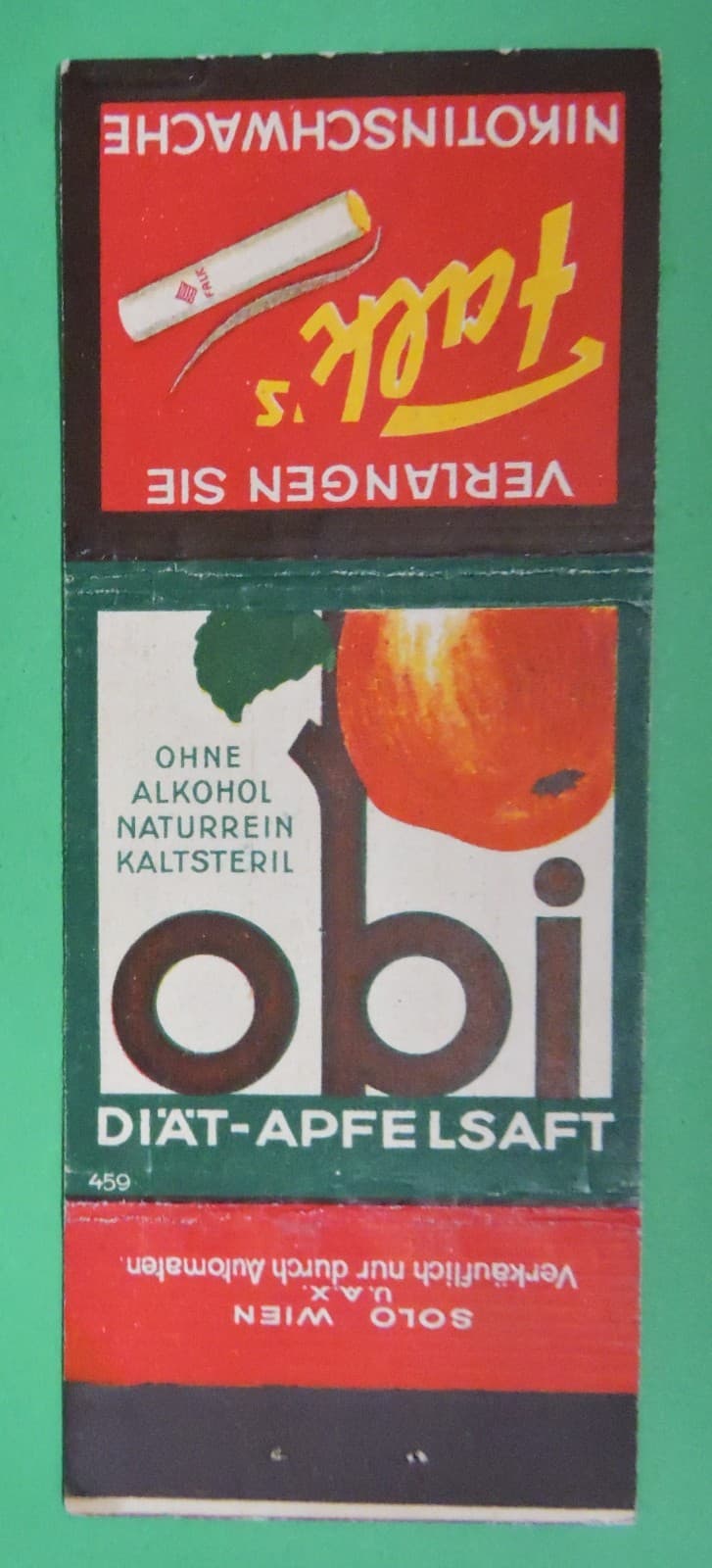 VERLANGEN SIE FALKS NIKOTINSCHWACHE/OBI DI'A'T-APFELSAFT MATCHBOOK COVER-AUSTRIA