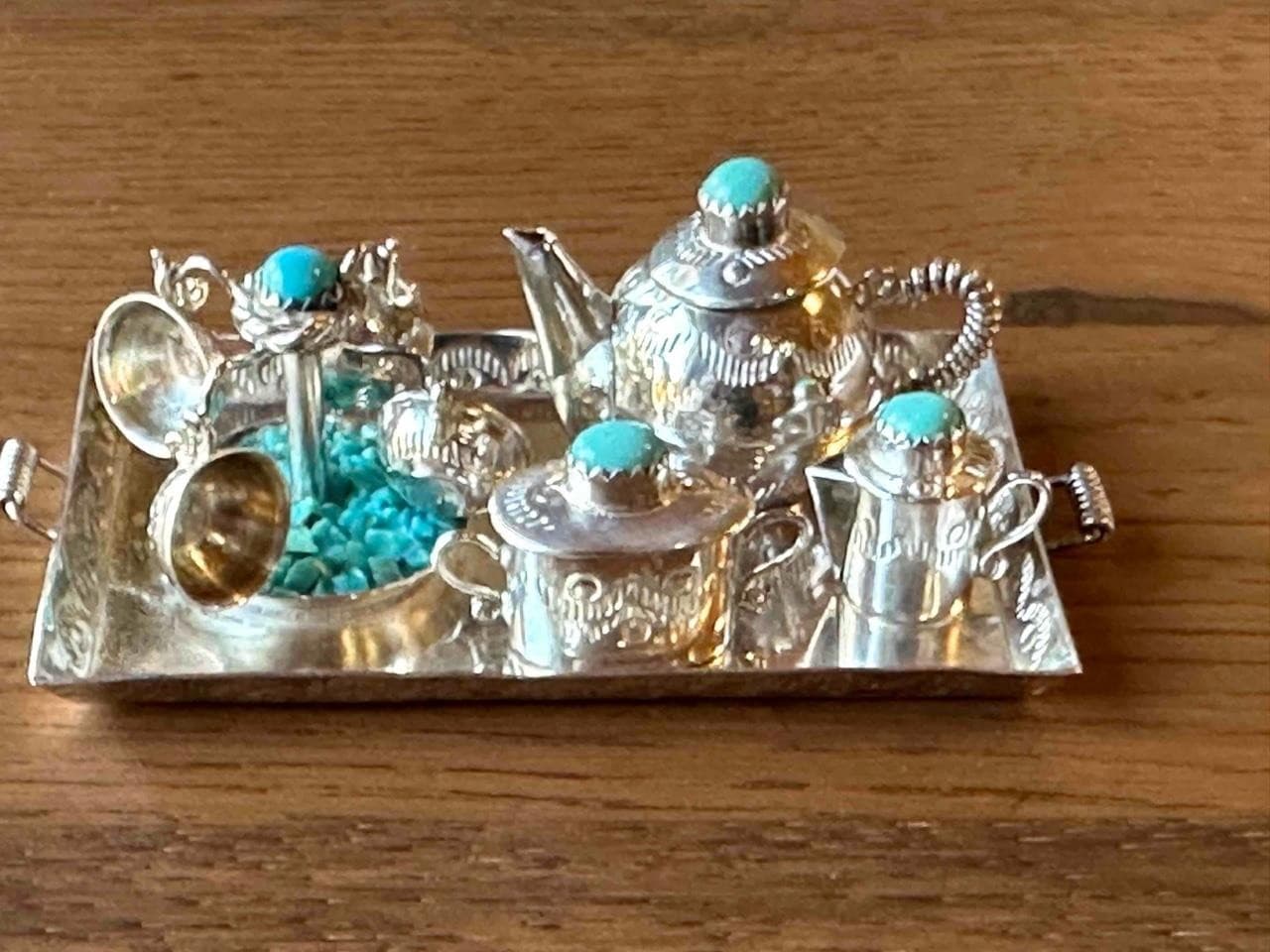 Wilbert Benally Hand Made Sterling Silver Complete Miniature Tea Set - Navajo