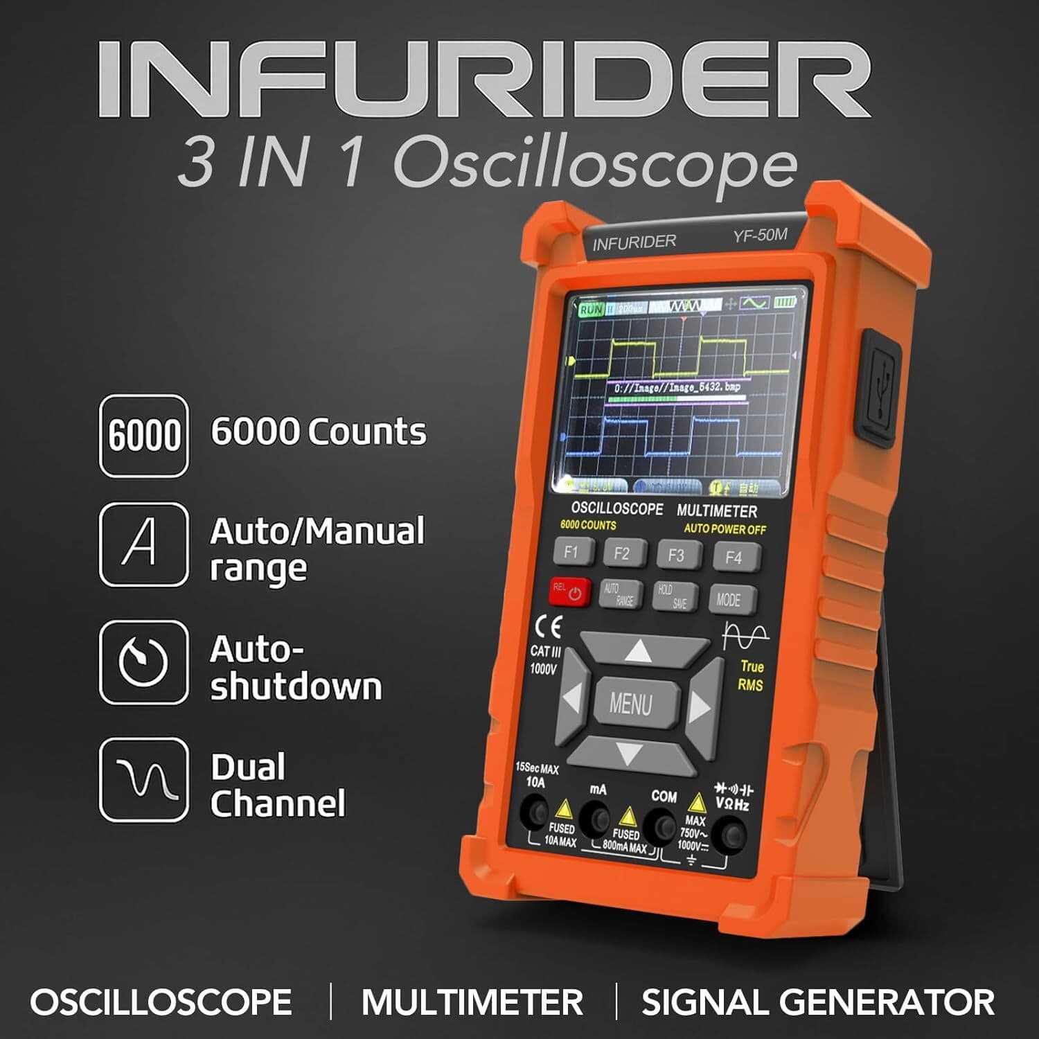 3 in 1 Handheld Oscilloscope Multimeter Digital Signal Generator 2 Channel 50MHZ 2