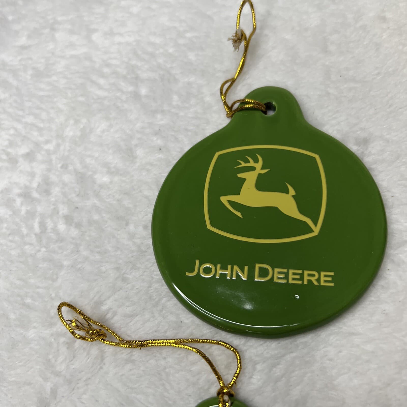 Lot 4 John Deere Ceramic Christmas Tree Ornament Disc 2007 Double Sided Mint 3